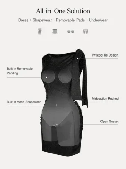 Asymmetric Shoulder Tie Ruched Sculpting Mini Dress