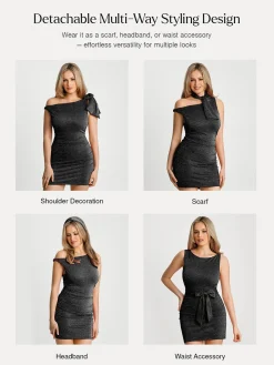 Asymmetric Shoulder Tie Ruched Sculpting Mini Dress