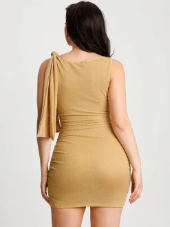 Asymmetric Shoulder Tie Ruched Sculpting Mini Dress