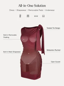 Asymmetric Shoulder Tie Ruched Sculpting Mini Dress