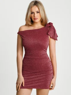 Asymmetric Shoulder Tie Ruched Sculpting Mini Dress
