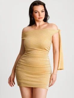 Asymmetric Shoulder Tie Ruched Sculpting Mini Dress