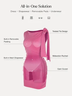 Asymmetric Shoulder Tie Ruched Sculpting Mini Dress