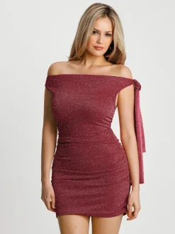 Asymmetric Shoulder Tie Ruched Sculpting Mini Dress