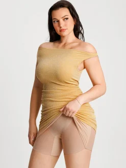 Asymmetric Shoulder Tie Ruched Sculpting Mini Dress