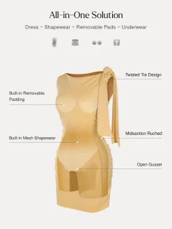 Asymmetric Shoulder Tie Ruched Sculpting Mini Dress