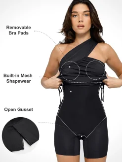 Bluetag Cooling Shapewear One-Shoulder Ruched Bodycon Dress
