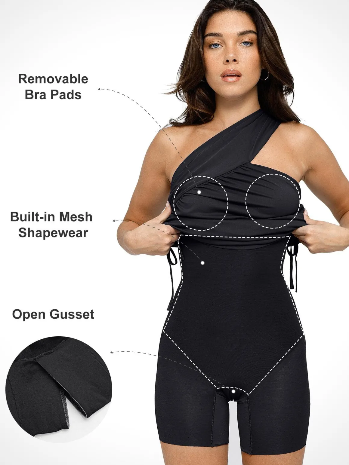 Bluetag Cooling Shapewear One-Shoulder Ruched Bodycon Dress