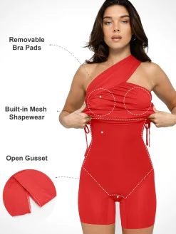 Bluetag Cooling Shapewear One-Shoulder Ruched Bodycon Dress