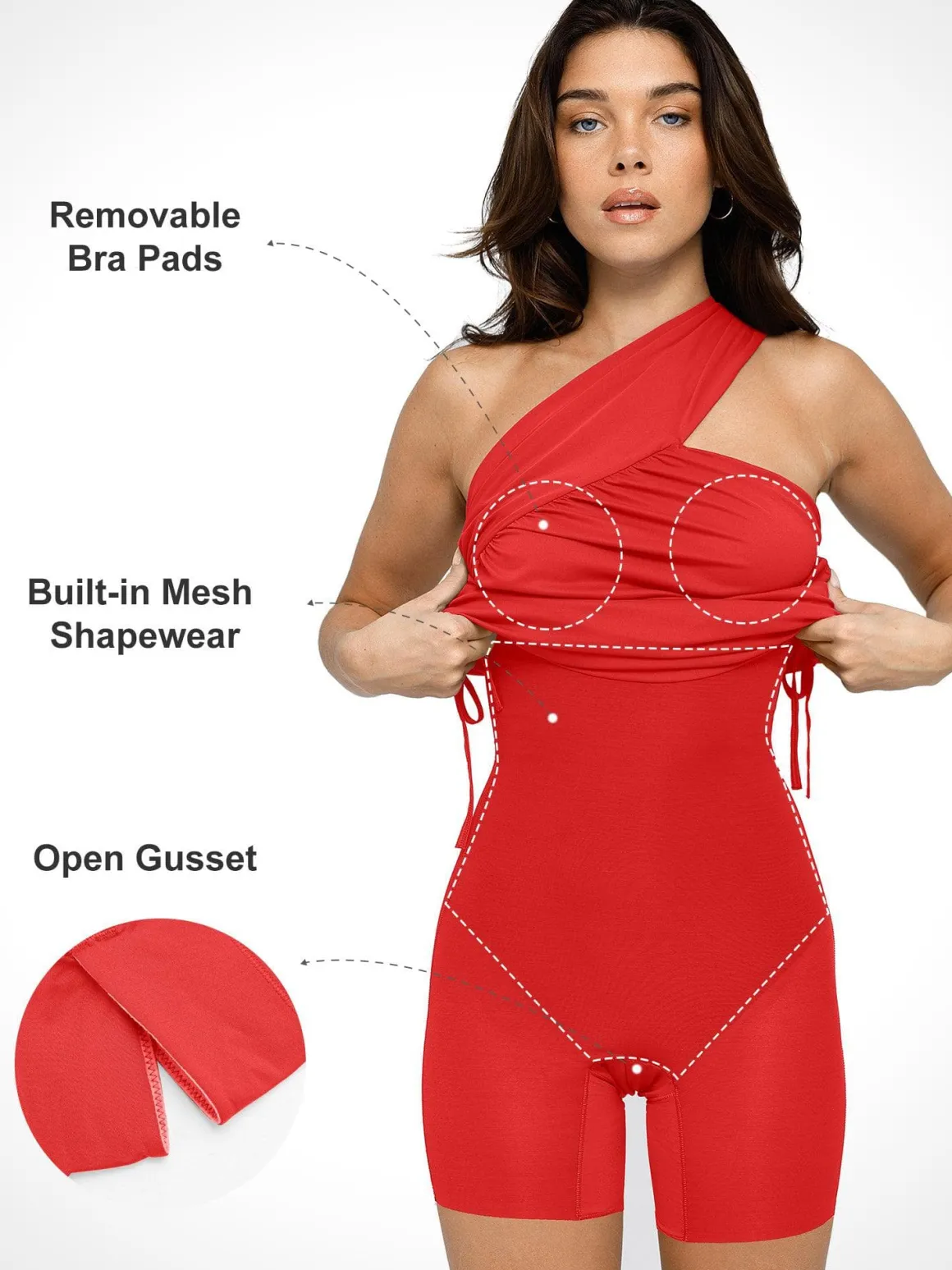 Bluetag Cooling Shapewear One-Shoulder Ruched Bodycon Dress