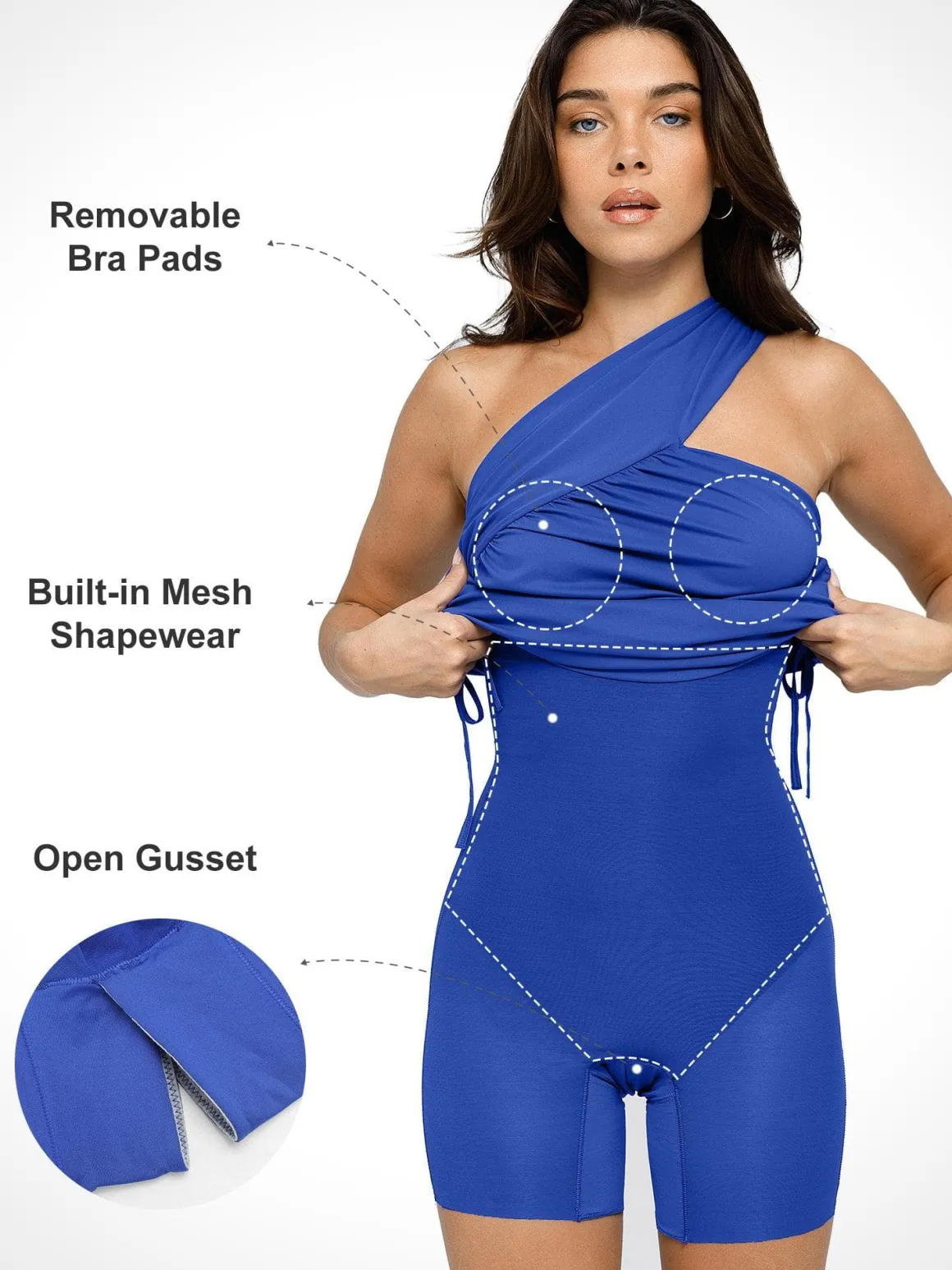 Bluetag Cooling Shapewear One-Shoulder Ruched Bodycon Dress