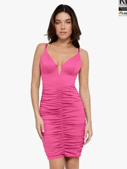 Bluetag Shapewear Plunging V Ruched Bodycon Mini Dress