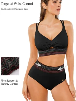 Boho Trim High Waist Tummy Control Bikini Set