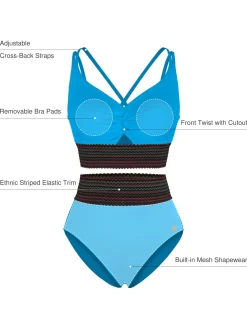 Boho Trim High Waist Tummy Control Bikini Set