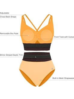 Boho Trim High Waist Tummy Control Bikini Set