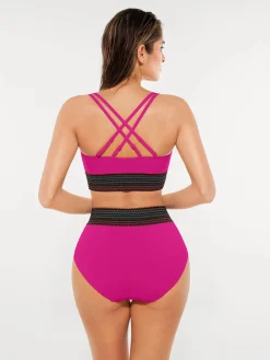 Boho Trim High Waist Tummy Control Bikini Set