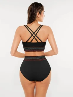 Boho Trim High Waist Tummy Control Bikini Set