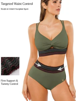 Boho Trim High Waist Tummy Control Bikini Set