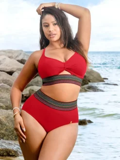 Boho Trim High Waist Tummy Control Bikini Set