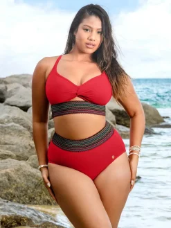 Boho Trim High Waist Tummy Control Bikini Set