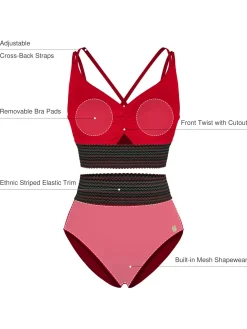 Boho Trim High Waist Tummy Control Bikini Set