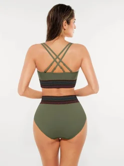 Boho Trim High Waist Tummy Control Bikini Set
