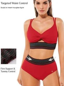 Boho Trim High Waist Tummy Control Bikini Set