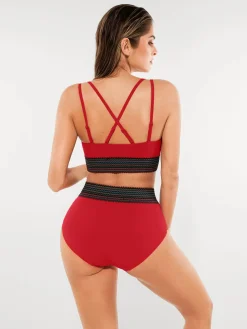 Boho Trim High Waist Tummy Control Bikini Set