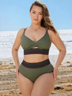 Boho Trim High Waist Tummy Control Bikini Set