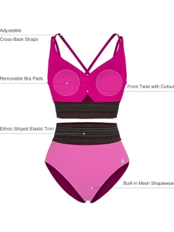 Boho Trim High Waist Tummy Control Bikini Set