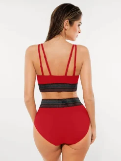 Boho Trim High Waist Tummy Control Bikini Set