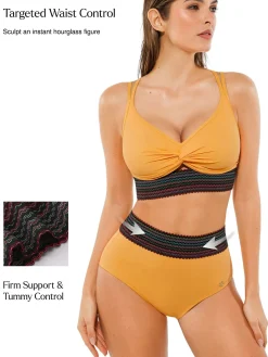 Boho Trim High Waist Tummy Control Bikini Set