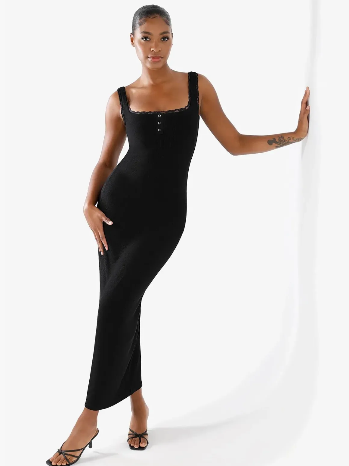Contouring Shapewear Square Neck Modal Henley Maxi Dress