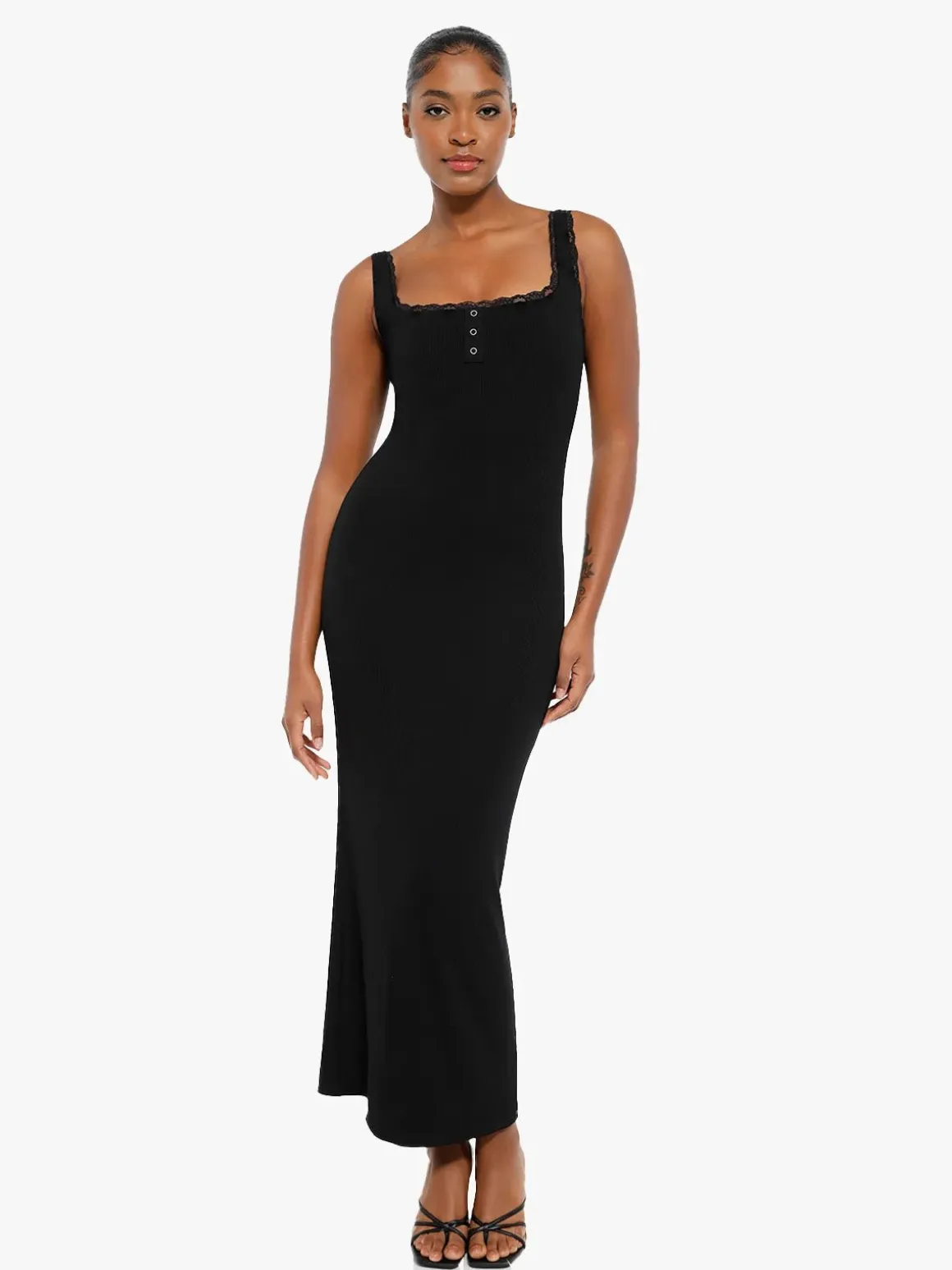 Contouring Shapewear Square Neck Modal Henley Maxi Dress