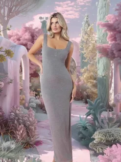 Contouring Shapewear Square Neck Modal Henley Maxi Dress