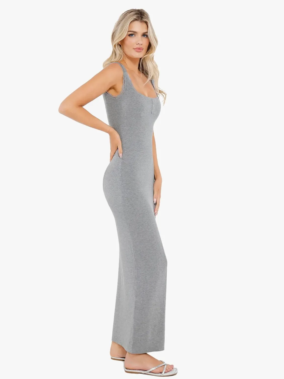 Contouring Shapewear Square Neck Modal Henley Maxi Dress