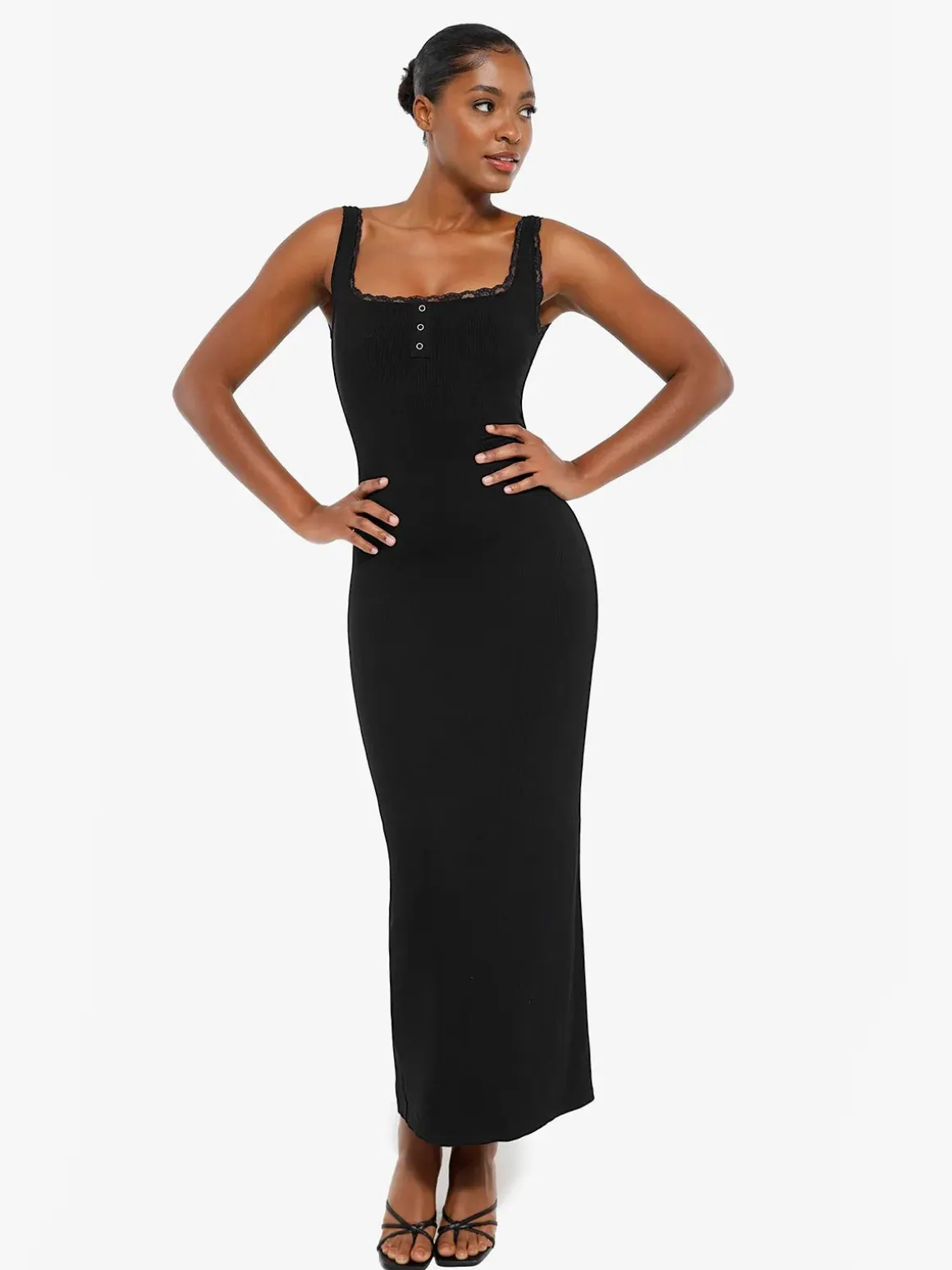 Contouring Shapewear Square Neck Modal Henley Maxi Dress