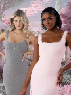 Contouring Shapewear Square Neck Modal Henley Maxi Dress
