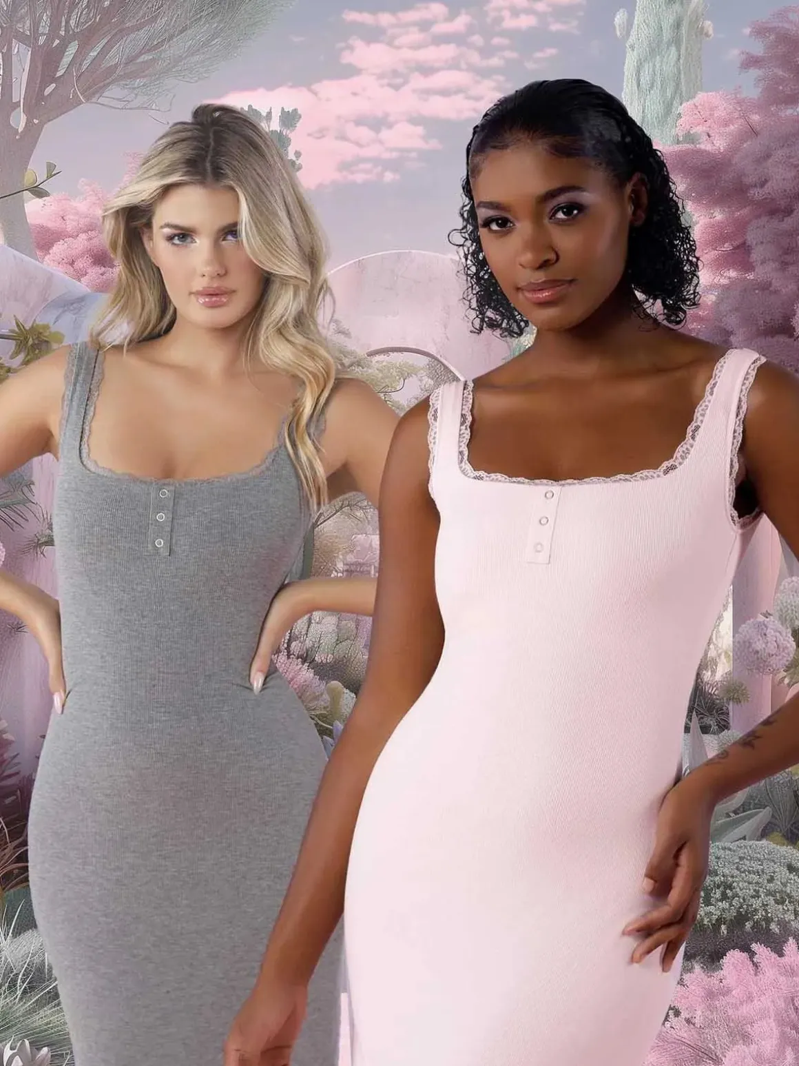 Contouring Shapewear Square Neck Modal Henley Maxi Dress