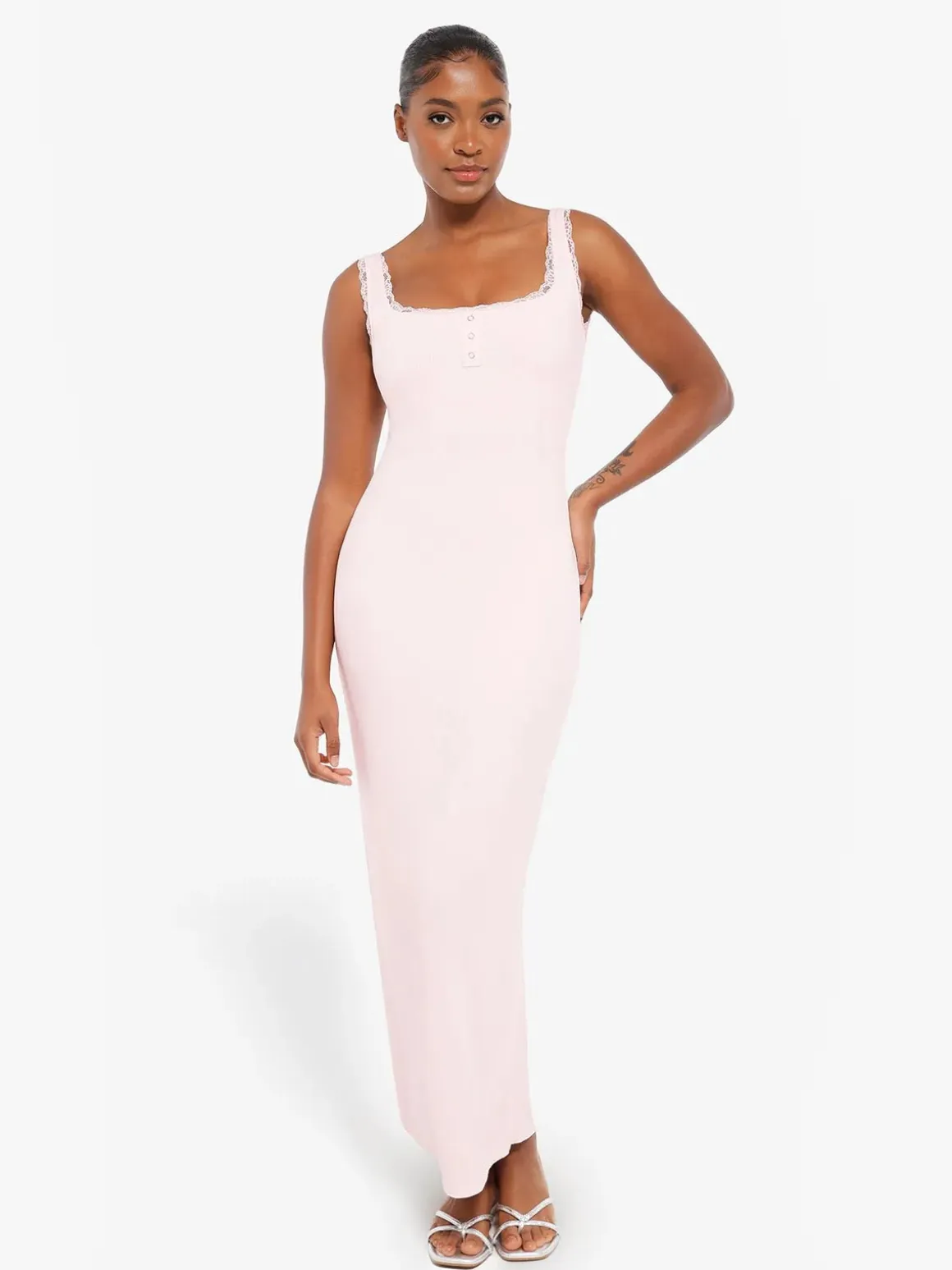 Contouring Shapewear Square Neck Modal Henley Maxi Dress