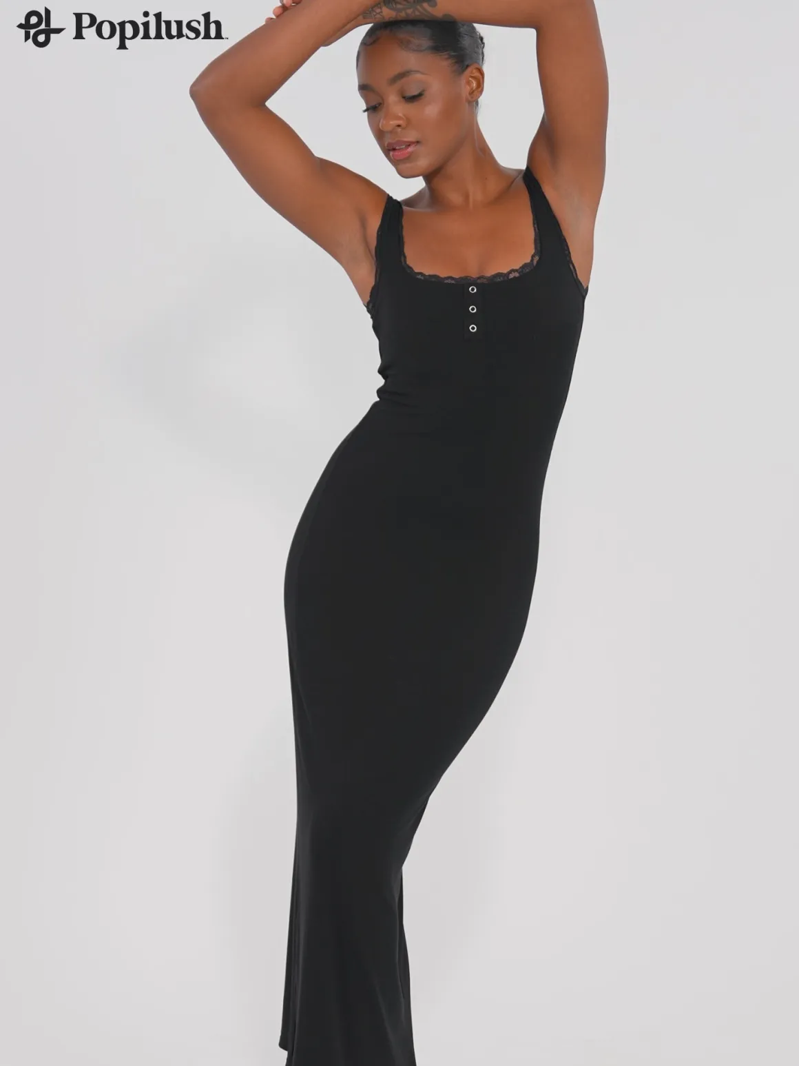 Contouring Shapewear Square Neck Modal Henley Maxi Dress