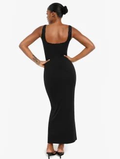 Contouring Shapewear Square Neck Modal Henley Maxi Dress