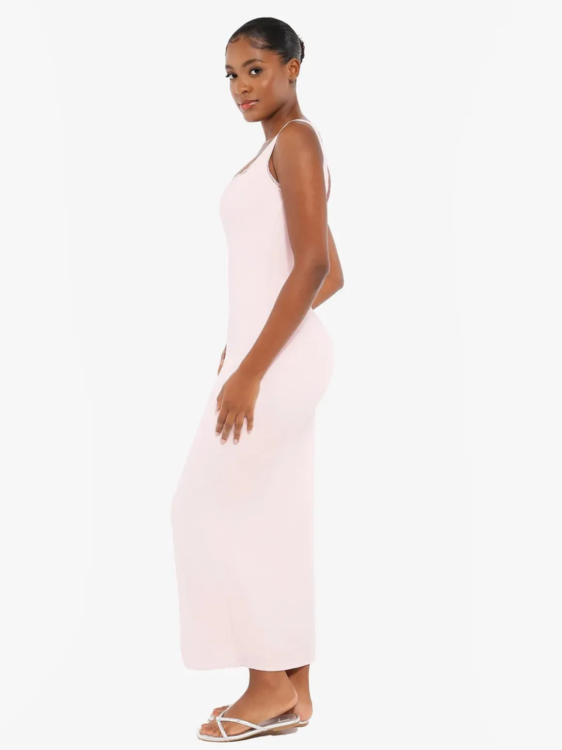 Contouring Shapewear Square Neck Modal Henley Maxi Dress