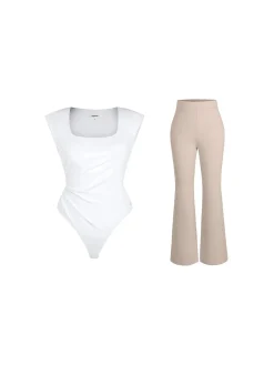 Day To Night Set Solid Sculpting Bodysuit Built-in Shapewear Pants