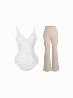 Day To Night Set Solid Sculpting Bodysuit Built-in Shapewear Pants