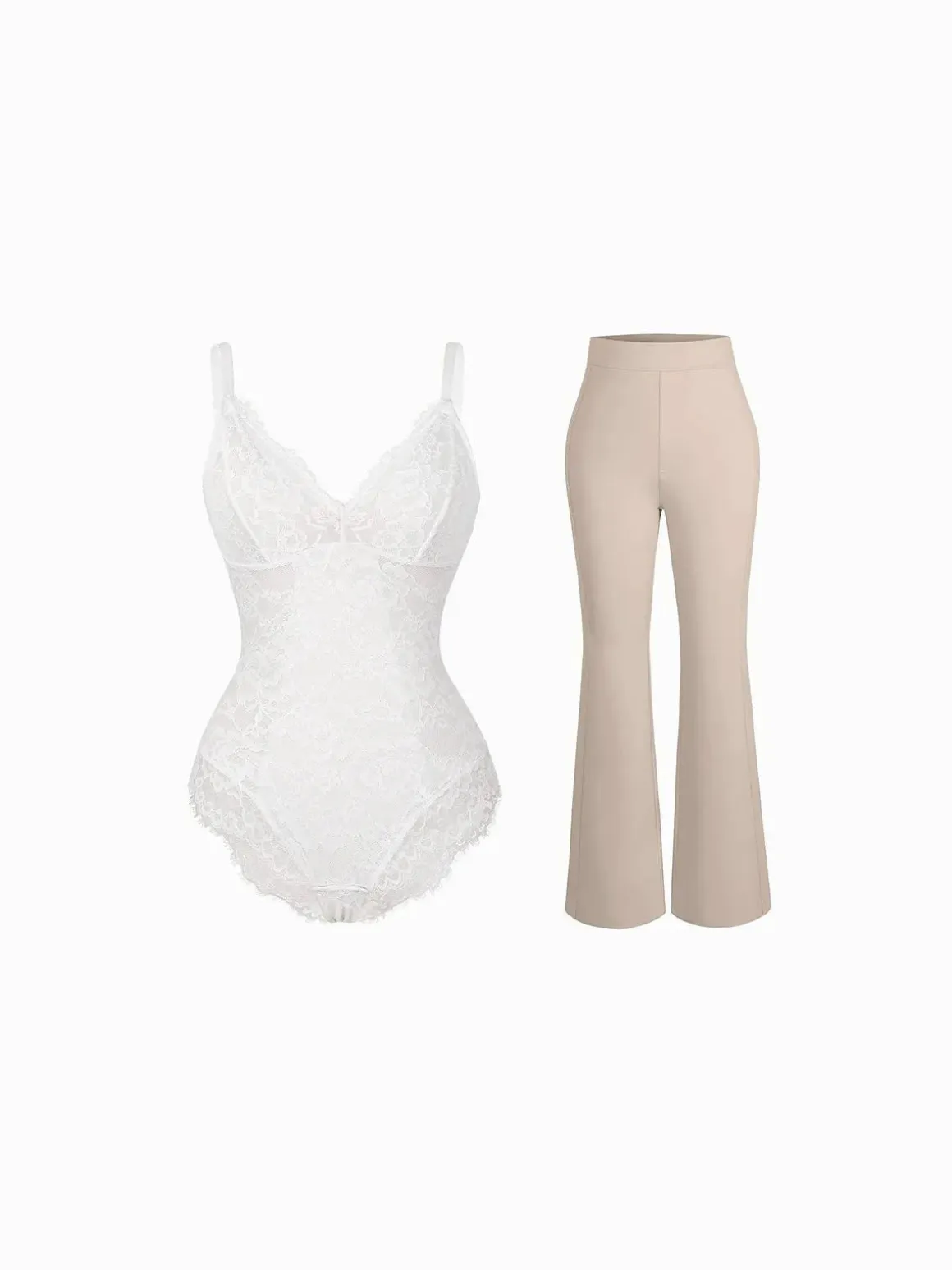 Day To Night Set Solid Sculpting Bodysuit Built-in Shapewear Pants