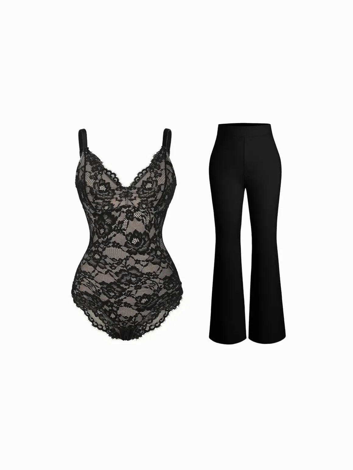 Day To Night Set Solid Sculpting Bodysuit Built-in Shapewear Pants