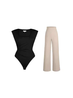 Day To Night Set Solid Sculpting Bodysuit Built-in Shapewear Pants