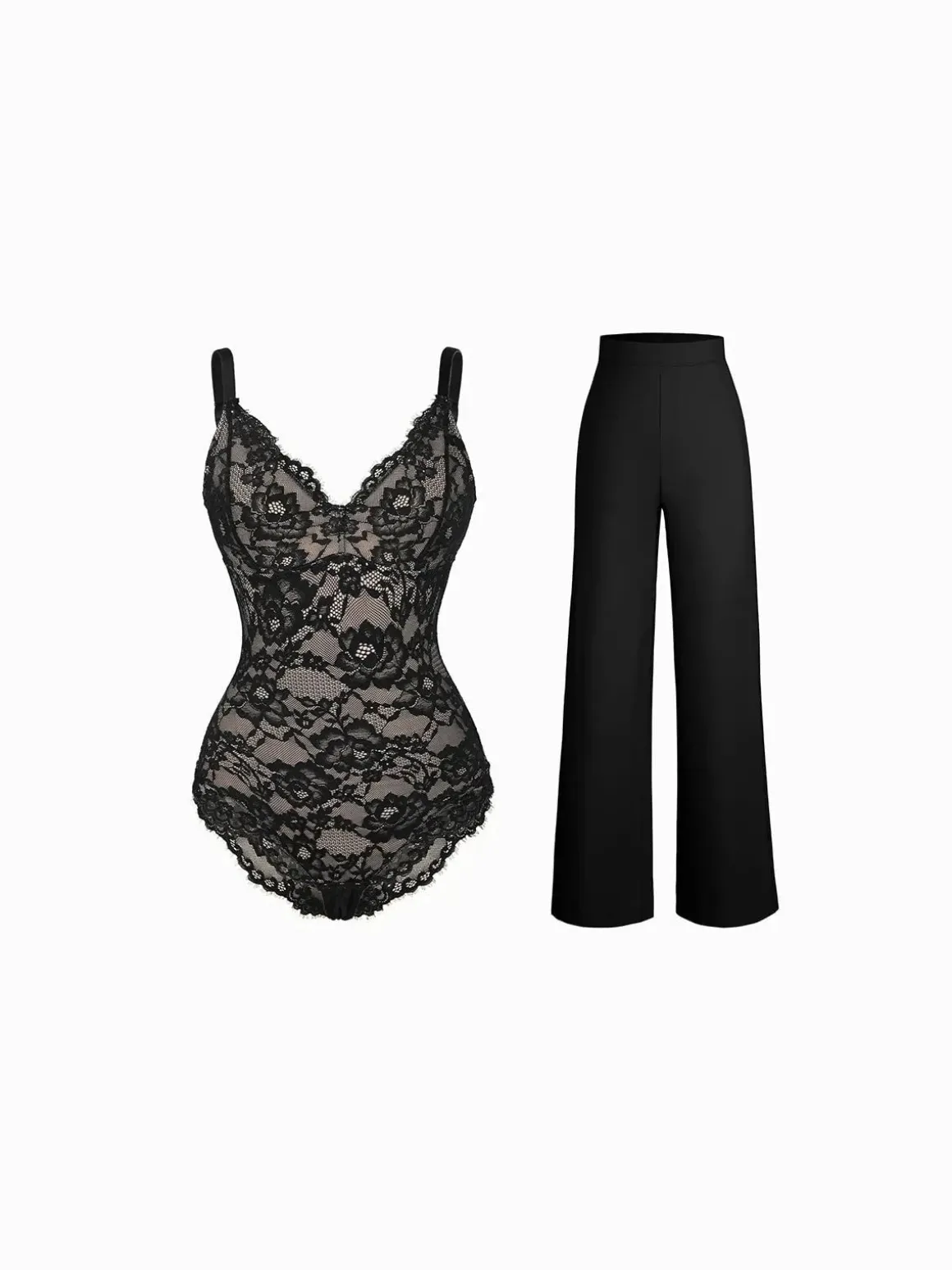 Day To Night Set Solid Sculpting Bodysuit Built-in Shapewear Pants