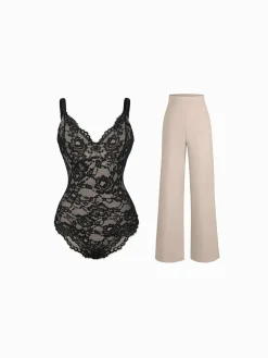 Day To Night Set Solid Sculpting Bodysuit Built-in Shapewear Pants